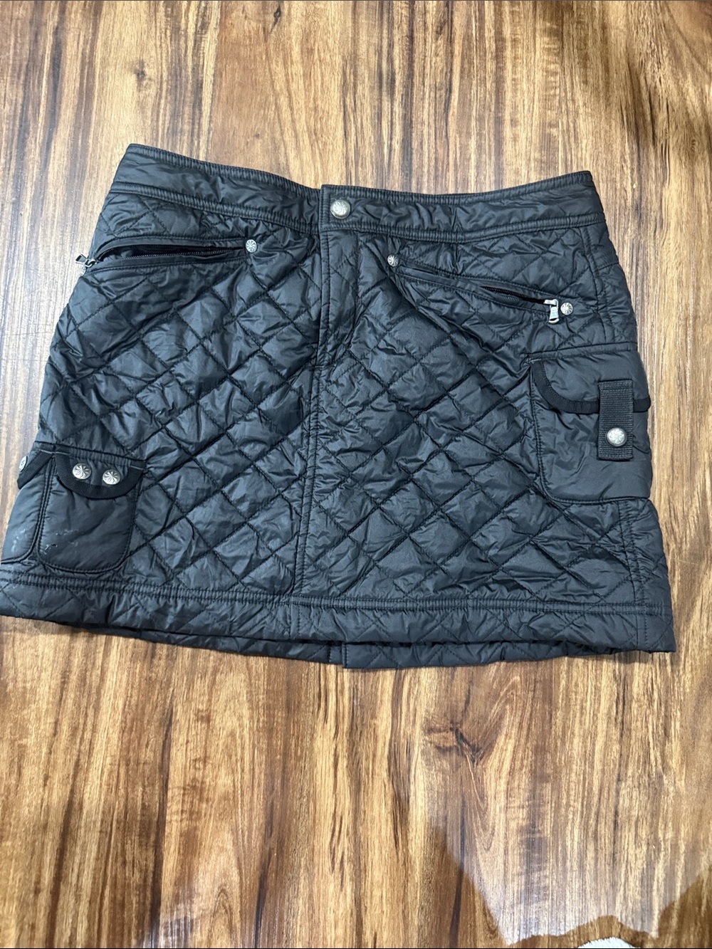 Athleta Black Quilted Mini Skirt with Utility Pockets